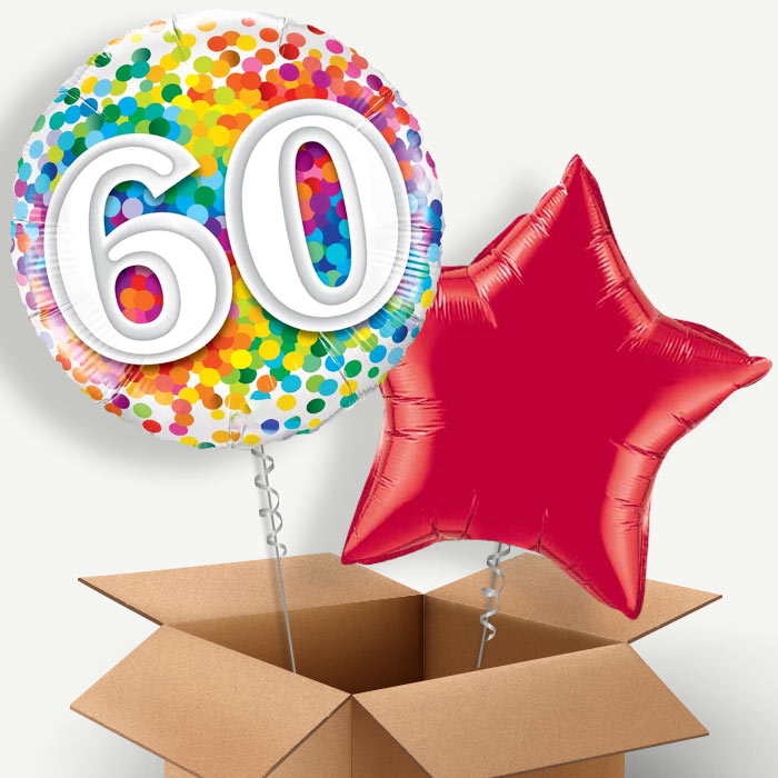 Multicoloured 60th Birthday Helium Balloon Pair | Party Save Smile