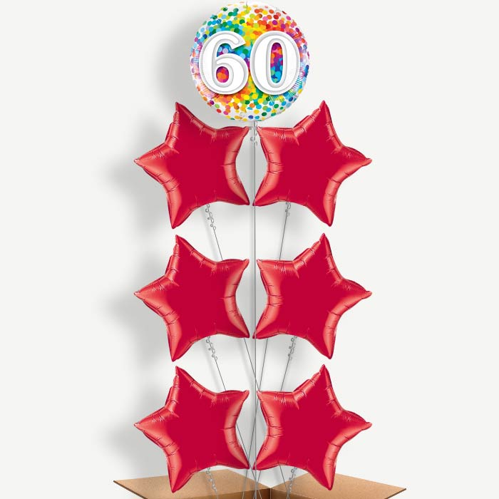 Multicoloured 60th Birthday Helium Balloon Arrangement | Party Save Smile