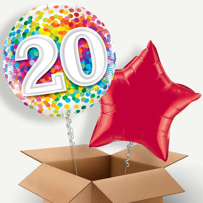 Multicoloured 20th Birthday Helium Balloon Pair | Party Save Smile
