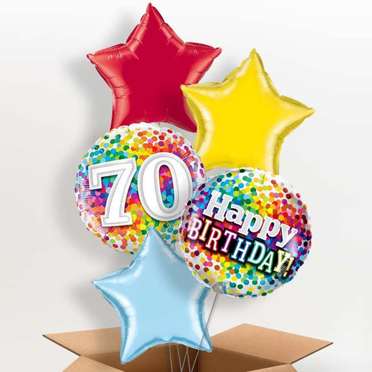 Colourful Confetti 70th Helium Balloon in a Box - 5 Balloon | Party Save Smile
