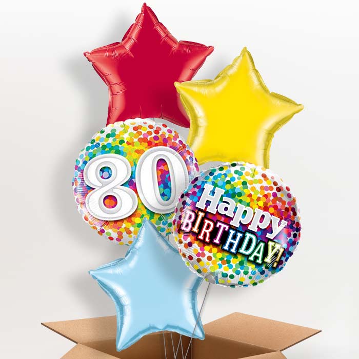 Colourful Confetti 80th Birthday Helium Balloons in a Box – Party Save ...
