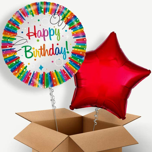 Rainbow Ribbons Happy Birthday Helium Balloon Couple | Party Save Smile