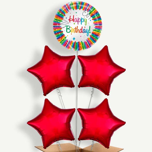 Rainbow Ribbons Happy Birthday Helium Cluster Balloons | Party Save Smile