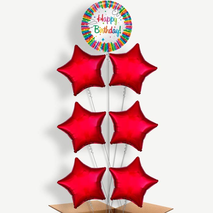 Rainbow Ribbons Happy Birthday Helium Balloon Arrangement | Party Save Smile