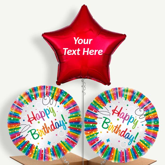 Personalisable Rainbow Ribbons Happy Birthday Helium Balloons | Party Save Smile