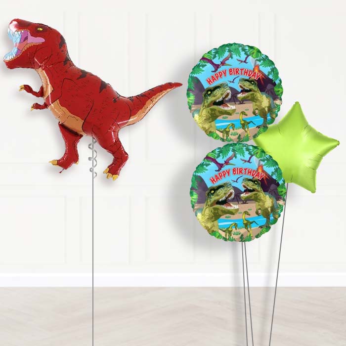 Giant T Rex Balloon Bouquet in a Box Gift-Giant Balloon + 2 Themed Balloons + 1 Plain Balloon 