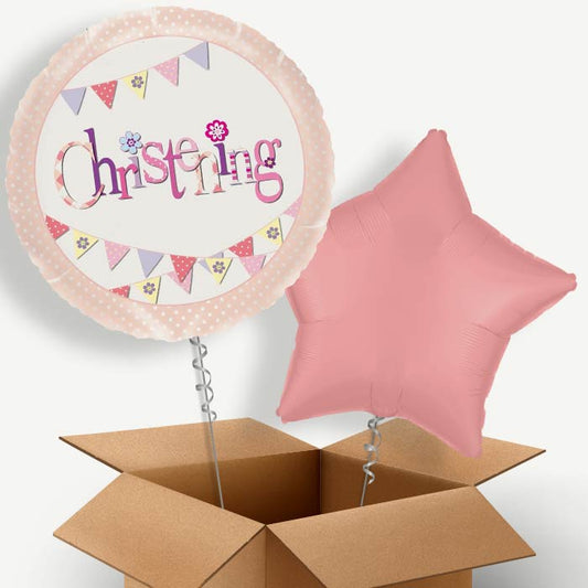 Christening (Pink Bunting) Helium Balloon Duo | Party Save Smile