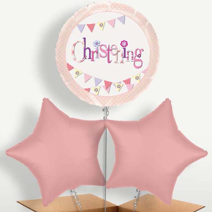 Christening Pink Bunting Bunch of Balloons | Party Save Smile