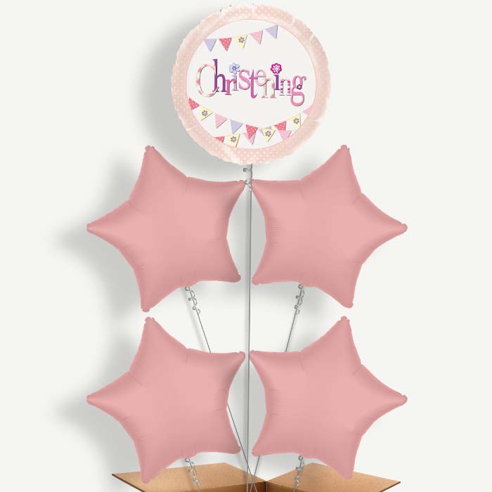 Christening Pink Bunting Helium Cluster Balloons | Party Save Smile