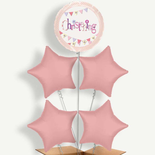 Christening Pink Bunting Helium Cluster Balloons | Party Save Smile