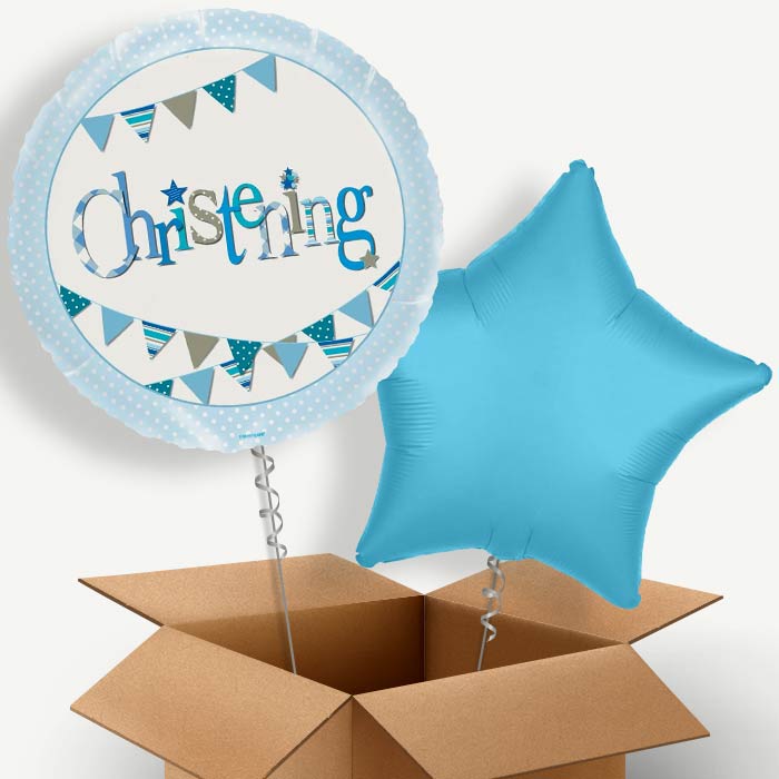Christening (Blue Bunting) Helium Balloon Duo | Party Save Smile