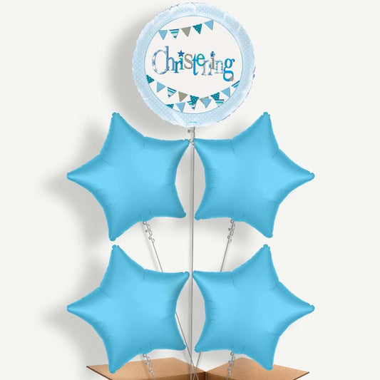 Christening Blue Bunting Helium Cluster Balloons | Party Save Smile
