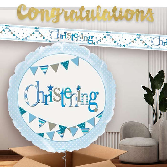 Blue Bunting Christening Balloon and Banners | Party Save Smile