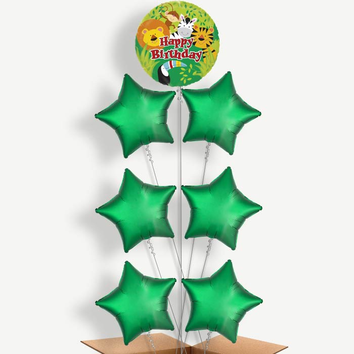 Jungle Birthday Balloon Arrangement Inflated with Helium | Party Save Smile