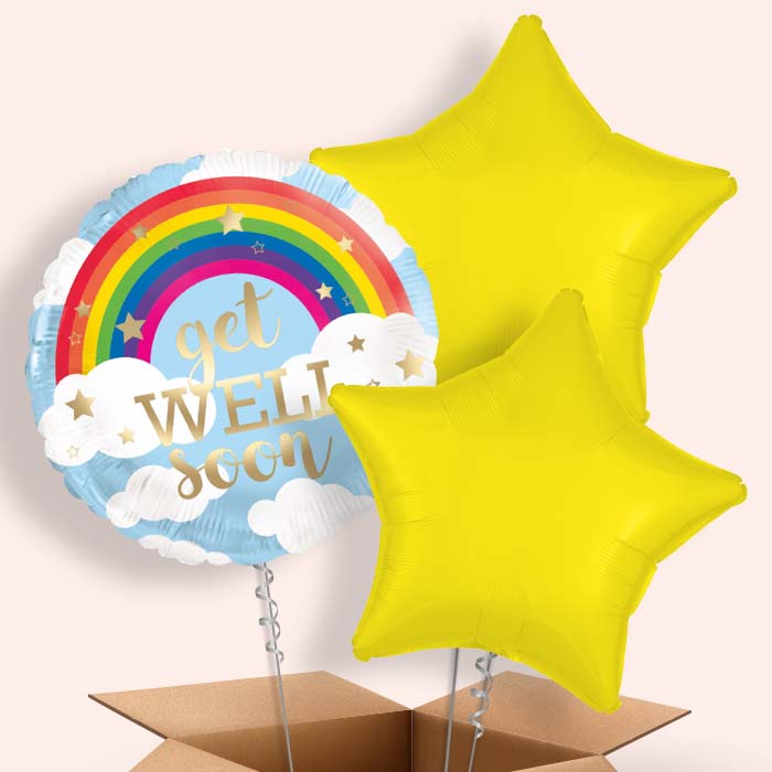 Rainbow Get Well Soon Helium Balloon in a Box - 3 Balloons | Party Save Smile