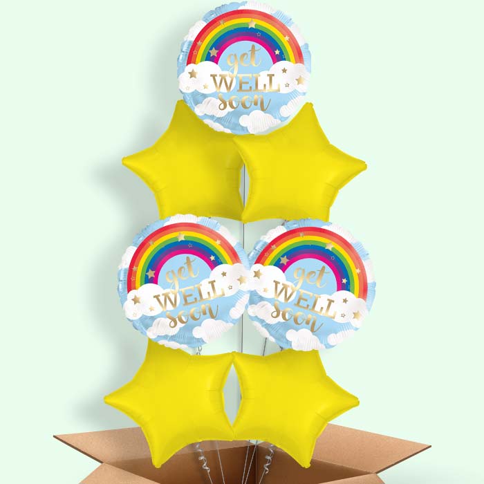 Rainbow Get Well Soon Helium Balloon in a Box - 7 Balloons | Party Save Smile