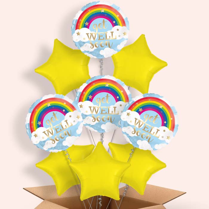 Rainbow Get Well Soon Helium Balloon in a Box - 9 Balloons | Party Save Smile