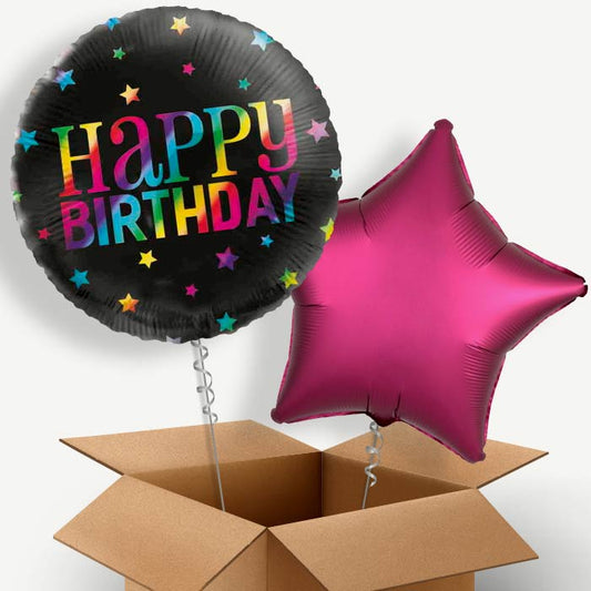 Black Rainbow Happy Birthday Helium Balloon Two | Party Save Smile