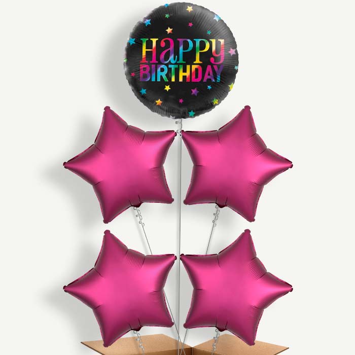 Black Rainbow Happy Birthday Helium Cluster Balloons | Party Save Smile