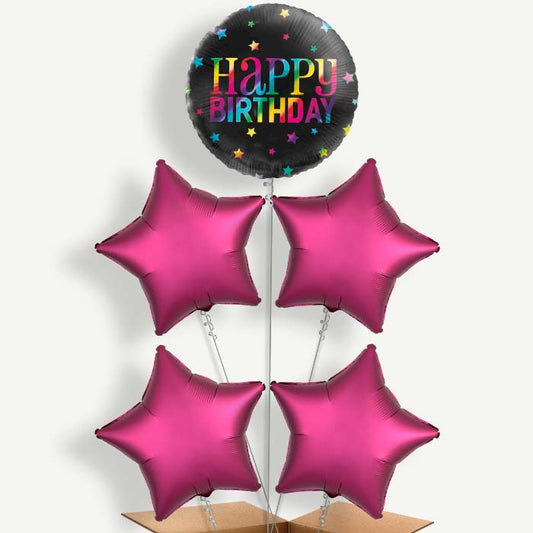 Black Rainbow Happy Birthday Helium Cluster Balloons | Party Save Smile