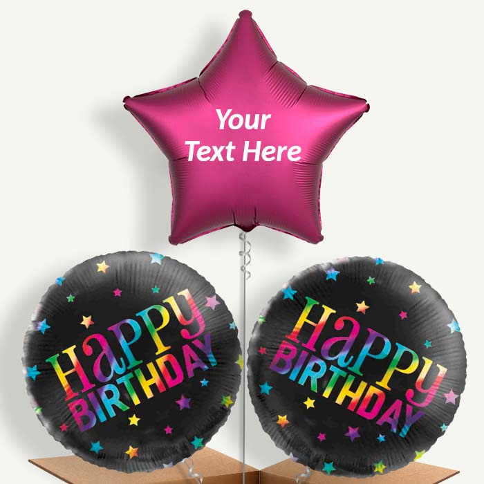 Personalisable Black Rainbow Happy Birthday Helium Balloons | Party Save Smile