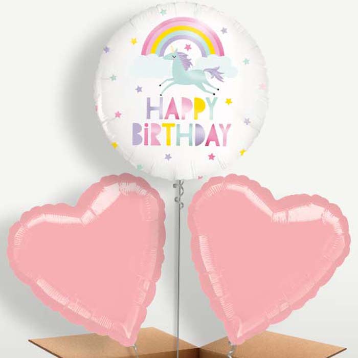 Rainbow Unicorn Happy Birthday Trio Balloon Bunch | Party Save Smile