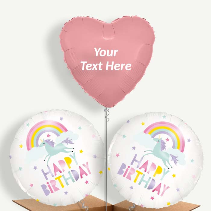 Personalisable Rainbow Unicorn Happy Birthday Helium Balloons | Party Save Smile