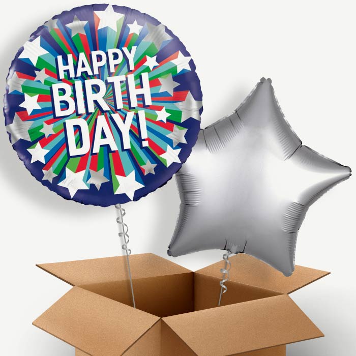 Shooting Stars Happy Birthday Helium Balloon Couple | Party Save Smile