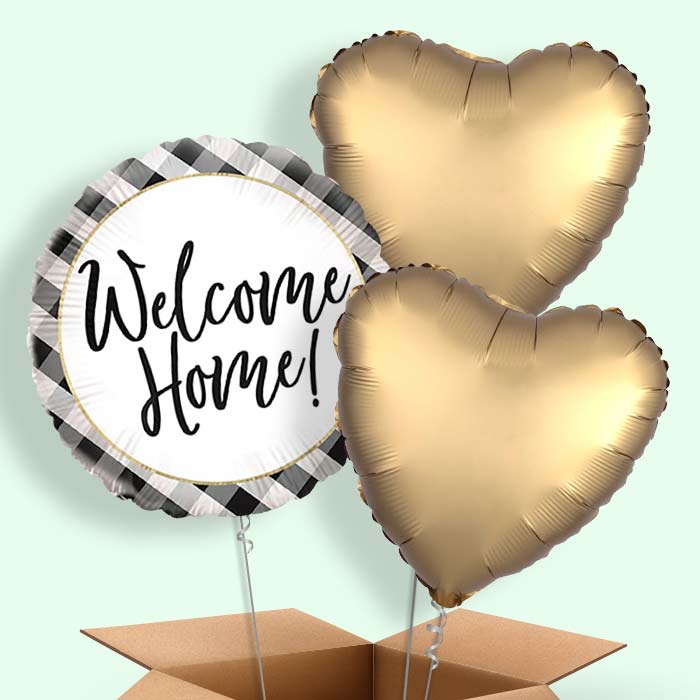 Black Gingham Welcome Home Helium Balloons Delivered - 3 Balloons | Party Save Smile