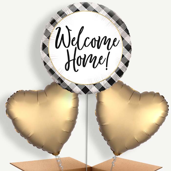 Black Gingham Welcome Home Bunch of Balloons (Trio) | Party Save Smile