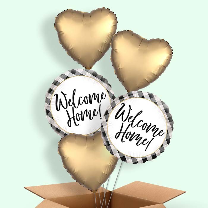 Black Gingham Welcome Home Helium Balloons Delivered - 5 Balloons | Party Save Smile