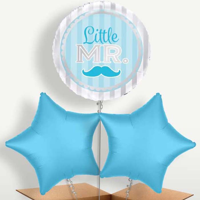 Little Mr Baby Shower Balloon Bunches inflated with Helium | Party Save Smile