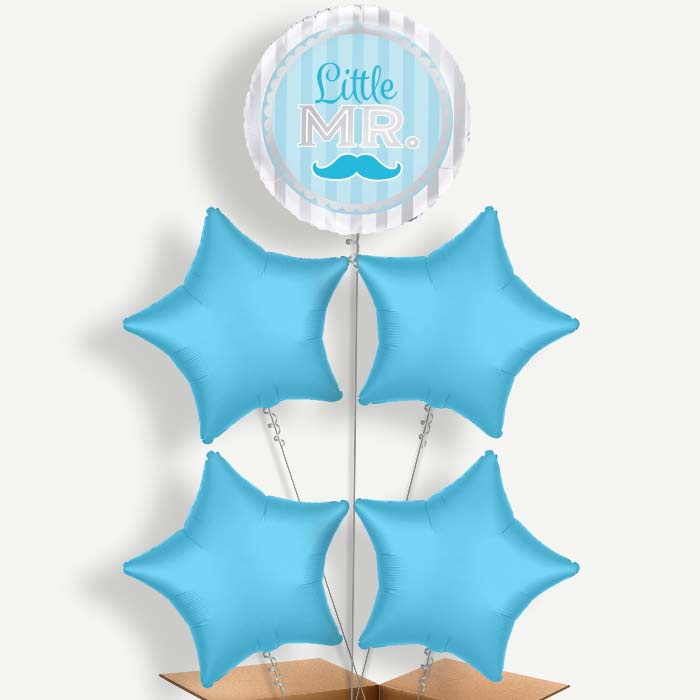 Little Mr Baby Shower Balloon Clusters Inflated with Helium | Party Save Smile