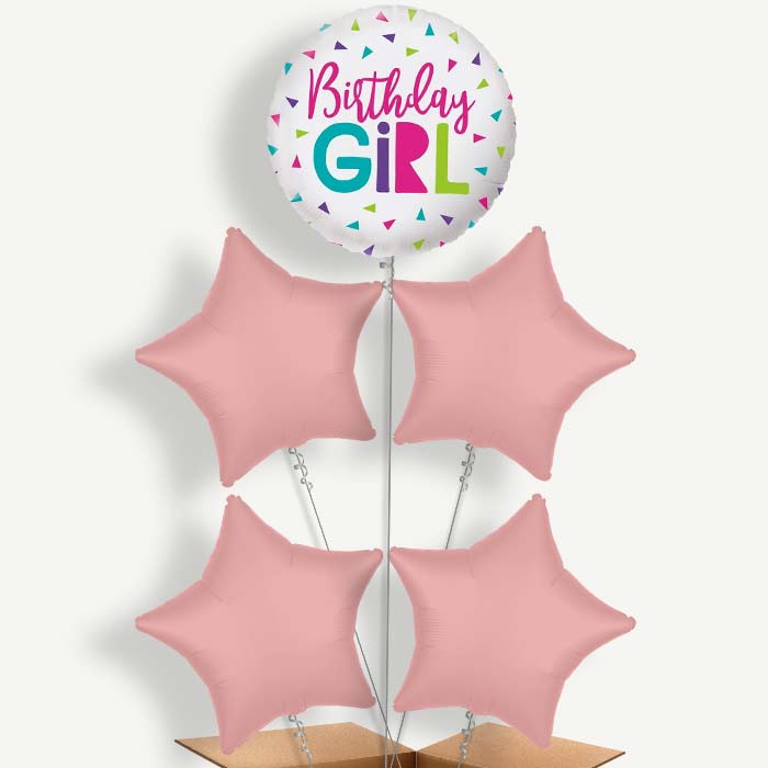 Birthday Girl Confetti Balloon Cluster Inflated with Helium | Party Save Smile