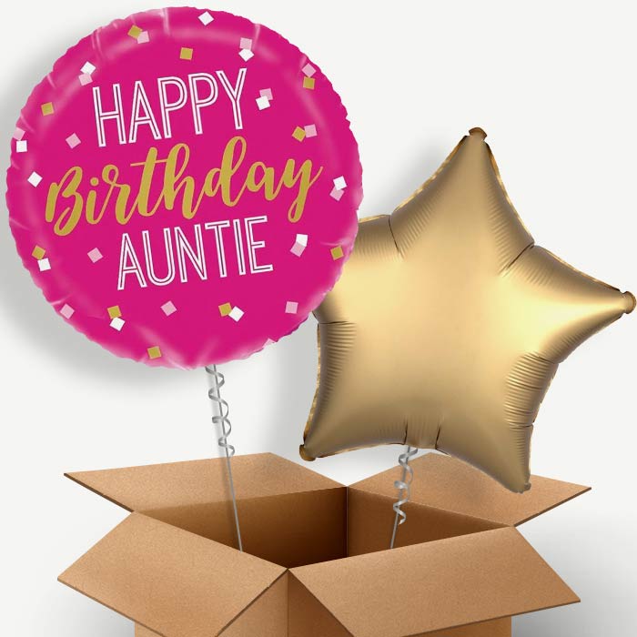 Happy Birthday Auntie Aunt Pink Helium Balloon Pair | Party Save Smile
