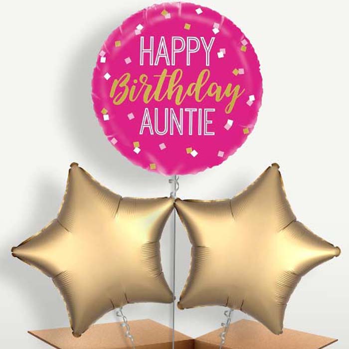 Happy Birthday Auntie Aunt Pink Balloons in a Bunch | Party Save Smile