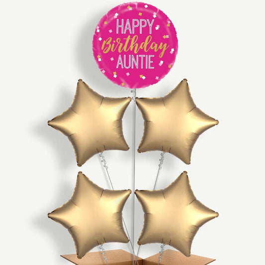 Happy Birthday Auntie Aunt Pink Helium Cluster Balloons | Party Save Smile