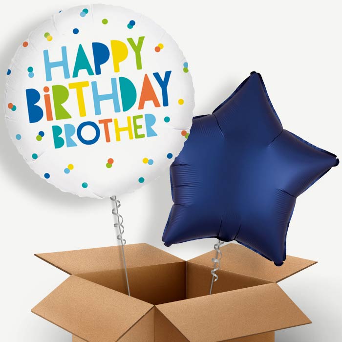 Happy Birthday Brother Polka Dots Helium Balloon Pair | Party Save Smile
