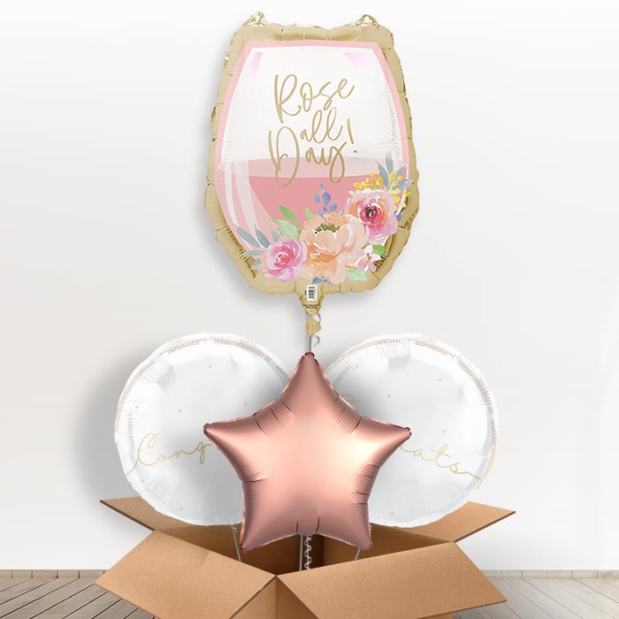 Rose All Day Wine Glass Giant Helium Balloon in a Box | Giant Balloon + 3 Themed Balloons | Party Save Smile