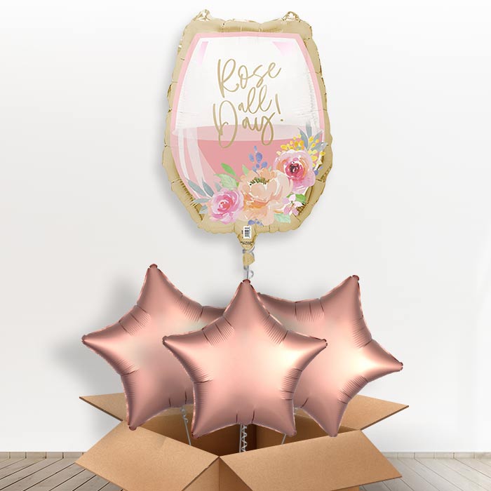 Rose All Day Wine Glass Giant Helium Balloon in a Box | Giant Balloon + 3 Plain Balloons | Party Save Smile