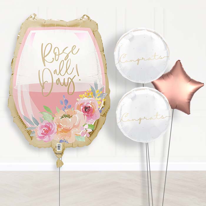 Rose All Day Wine Glass Balloon Bouquet Delivery | Giant Balloon + 2 Themed Balloons + 1 Plain Balloon | Party Save Smile