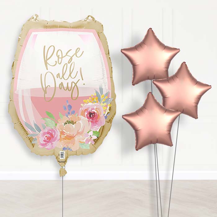 Rose All Day Wine Glass Balloon Bouquet Delivery | Giant Balloon + 3 Plain Balloons | Party Save Smile