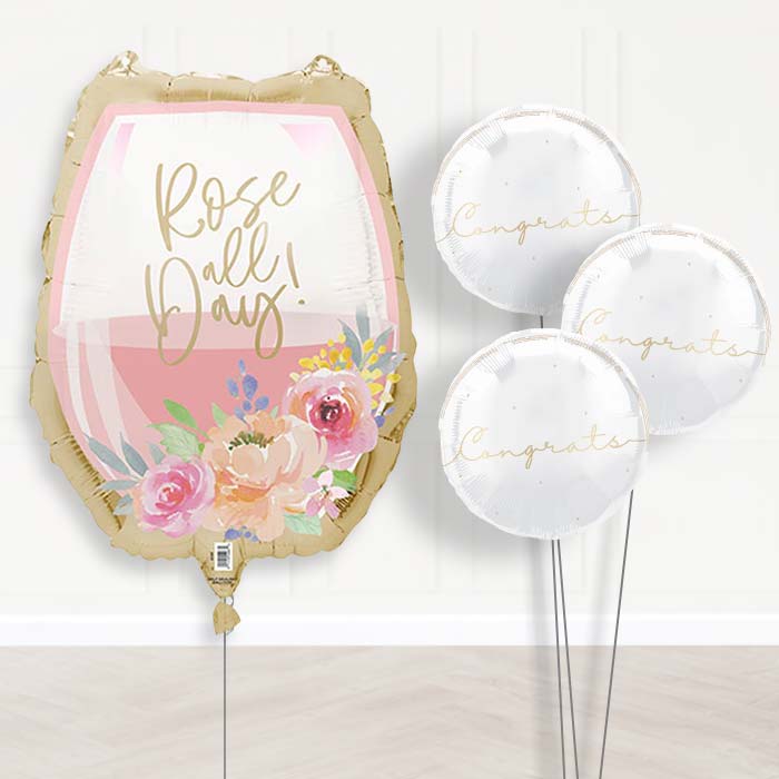 Rose All Day Wine Glass Balloon Bouquet Delivery | Giant Balloon + 3 Themed Balloons | Party Save Smile