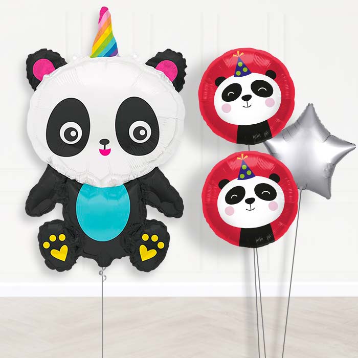 Pandacorn Balloon Bouquet Delivery | Giant Balloon + 2 Themed Balloons + 1 Plain Balloon | Party Save Smile