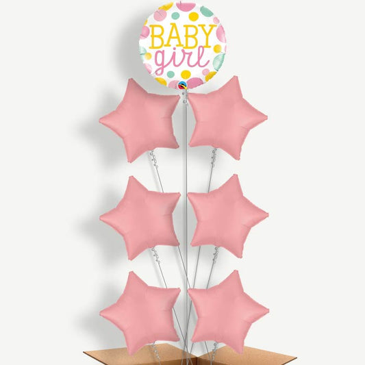 Baby Girl Balloon Arrangement Inflated with Helium | Party Save Smile