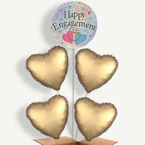 Hearts Engagement 5 Balloon Cluster Inflated with Helium