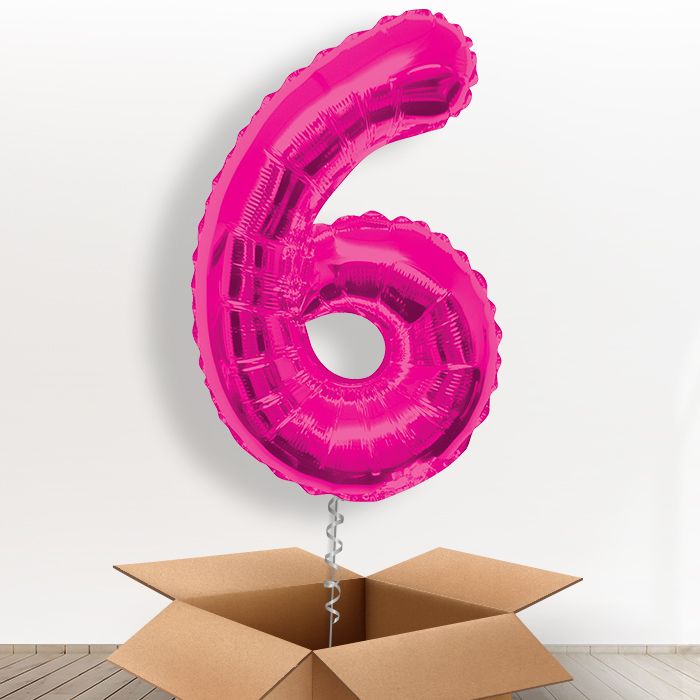 Pink Giant Number 6 Helium Balloon in a Box Gift - Giant Number | Party Save Smile