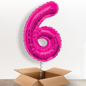 Pink Giant Number 6 Helium Balloon in a Box Gift
