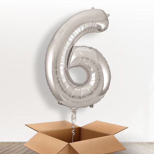 Silver Giant Number 6 Helium Balloon in a Box Gift - Giant Number | Party Save Smile