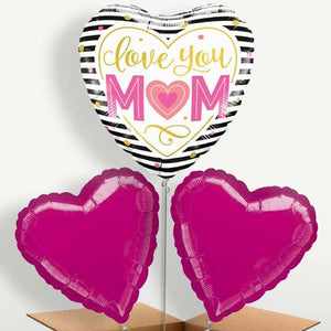 Love You Mum Balloon Bunches inflated with Helium (Trio)
